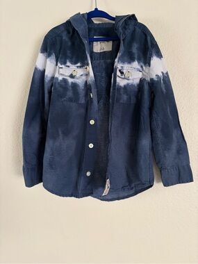 Abercrombie Tie-Dye Hooded Button-Up Shirt Jacket - Navy & White